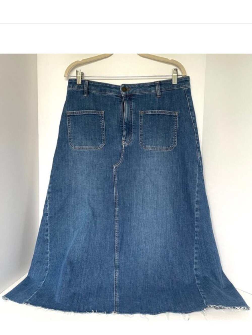 Contemporaine Vision by Simons Stretch Denim A-Line Midi Skirt 12 NWOT - Picture 2 of 8